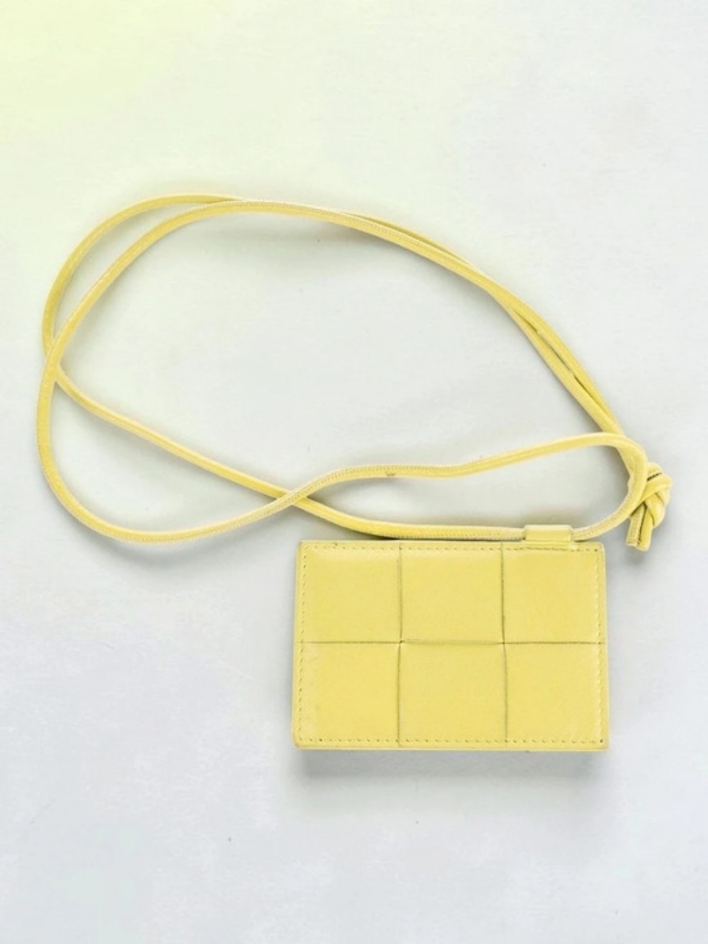 Bottega Veneta Cassette Intrecciato Leather Card Case with Strap Yellow